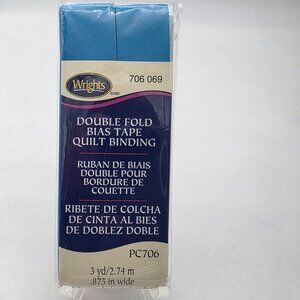 Wrights Double Fold Bias Tape Quilt Binding 3 Yd X 0.875 In Wide Blue PC706